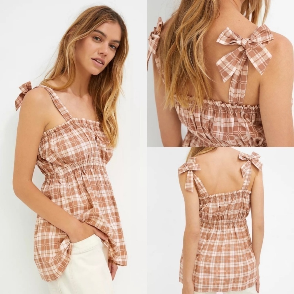 Faithfull the Brand Tank Top Moretta Tie Strap in Lori Check Print Plaid S